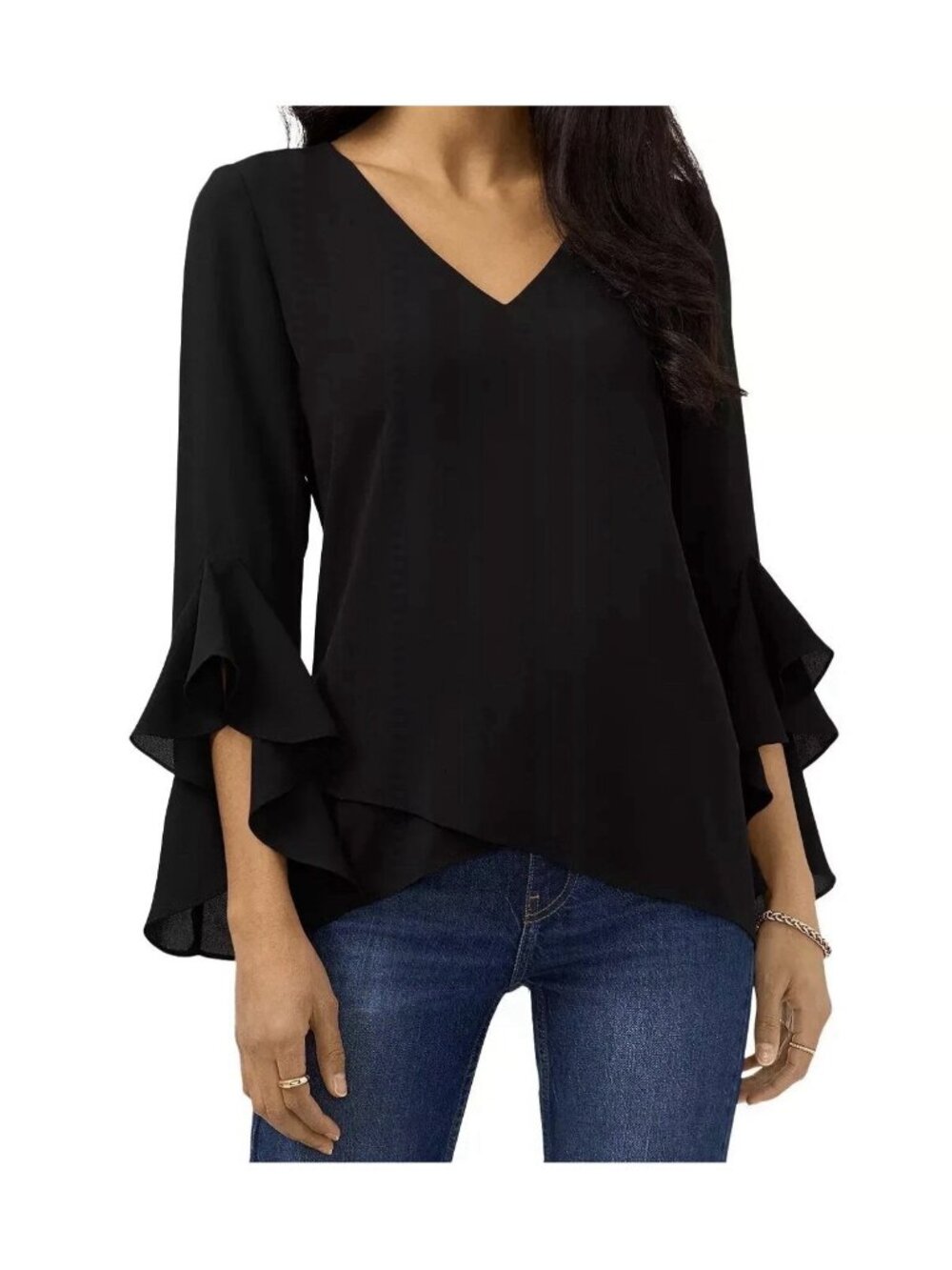 Vince Camuto 1X Top Blouse Plus Size Shirt Black Flutter Sleeve *T14